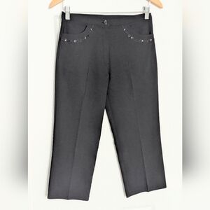 Women's (Large) Black Capris Pants w/Floral & Rhinestone Embroidery On Pockets